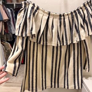 Banana Republic Cream and Black Striped Off-Shoulder Top